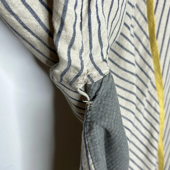 KHANGURA 100% Linen Lagenlook Artsy Striped Hi Low Tunic Mixed Print Blouse - Picture 5 of 12